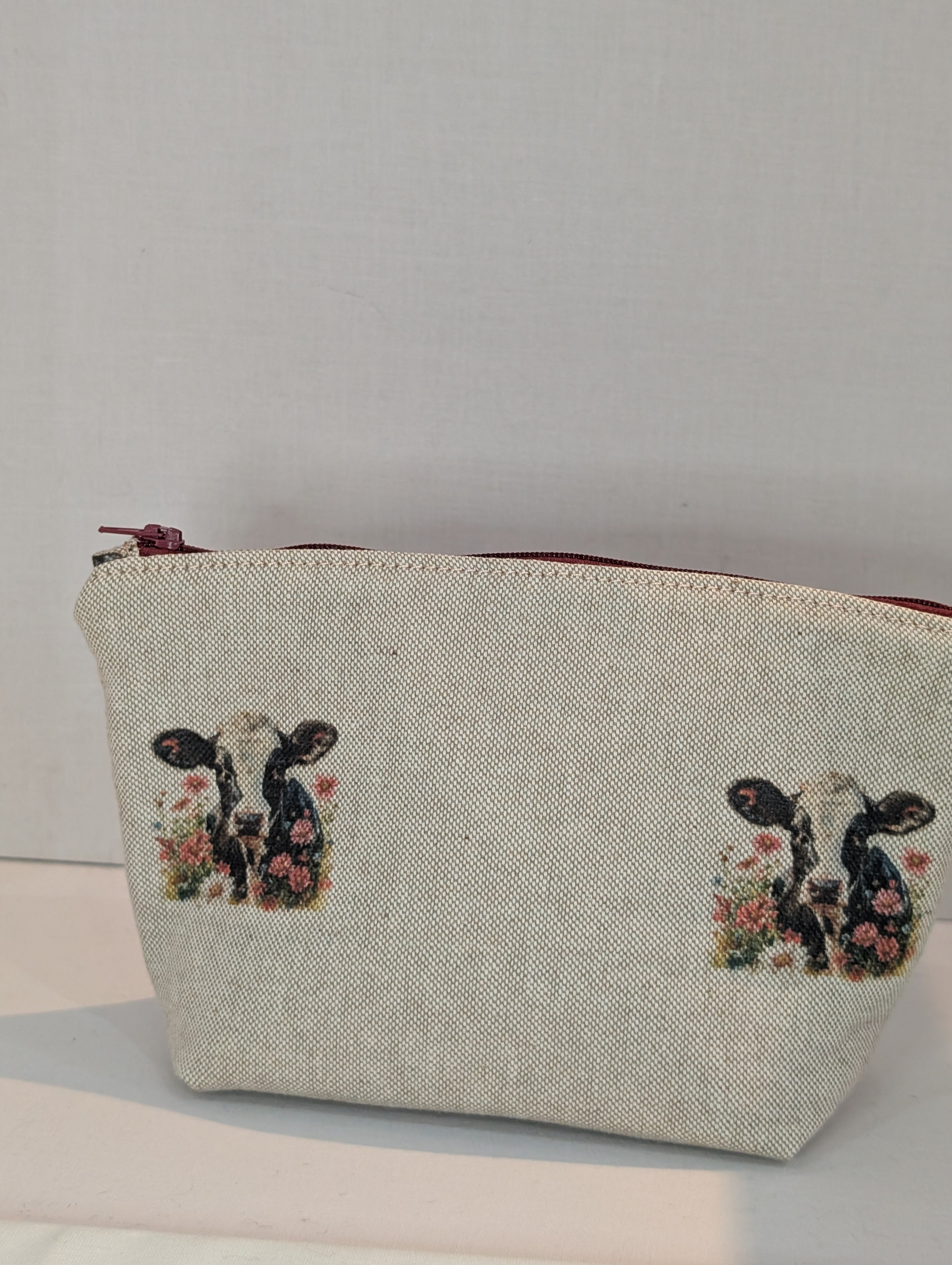 One-of-a-Kind Handmade Cotton Cow Makeup & Cosmetic Bag