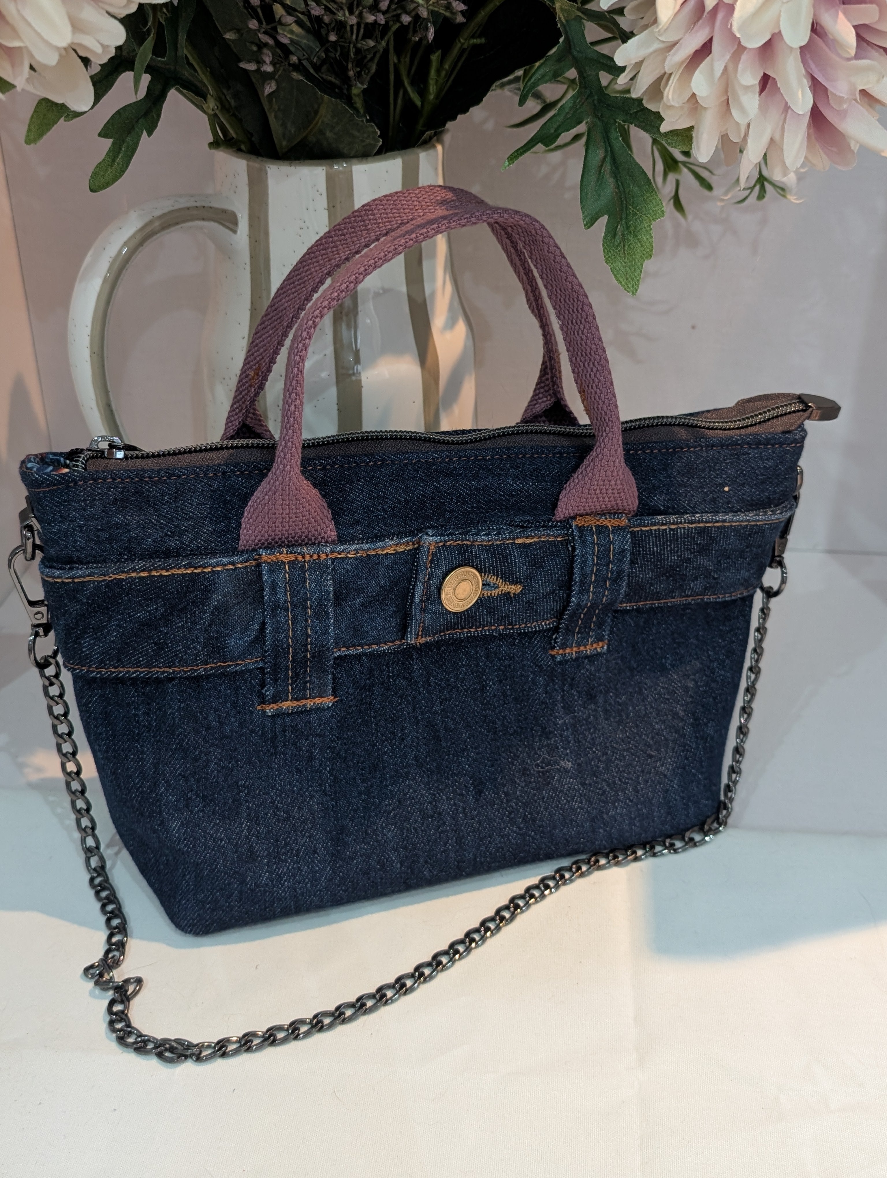 Upcycled Denim Crossbody Tote Bag