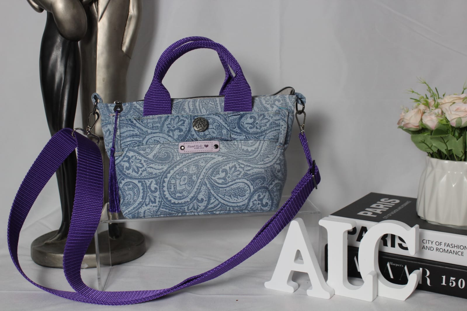 Upcycled Denim Crossbody Tote Bag